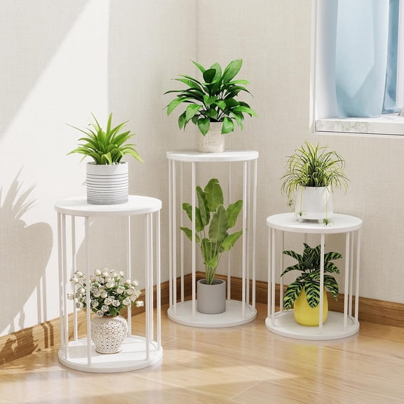 Plant Stand Indoor,small plant stool,Flower Pot Corner stand holder,Mid  Heavy Duty Metal Tall Home Decor,Modern Round End Table,Small Rustic Display Stand for Living Room,Bedroom (White,3 Packs)