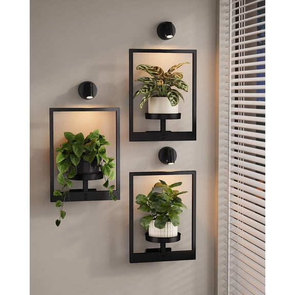Plant Stand with Lights Wall Planters for Indoor Plants Hanging Planter for Indoor Plants Plant Stand Indoor Wall Decor 3 Pack for Living Room Outdoor Entryway(3 spotlights)