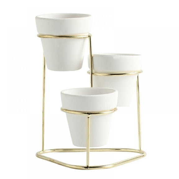 Plant Stand Metal With 3 Small Flower Pots Outdoor Indoor - 3 Tier Wrought Iron Flower Pot Holder - Vertical Shelves Multiple Plants Display Rack - Corner Planter Shelf Organizer