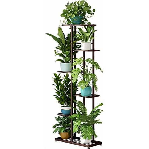 Plant Stand Metal 6 Tier 7 Potted Multiple Flower Pot Holder Shelf Indoor Outdoor Planter Display Shelving Unit for Patio Garden Corner Balcony Living Room Bronze