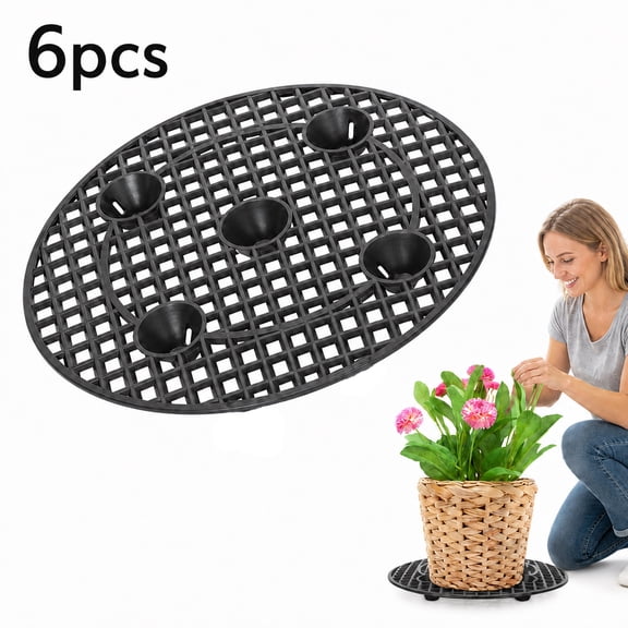 Plant Stand Outdoor, Flower Pot Stand, Pot Risers, Pot Feet, Plant Base, Round Grid Plastic Plant Pot Elevator Tray, Breathable Pot Riser Pad for Indoor Outdoor Patio Garden Potted Flowers,6 Pcs