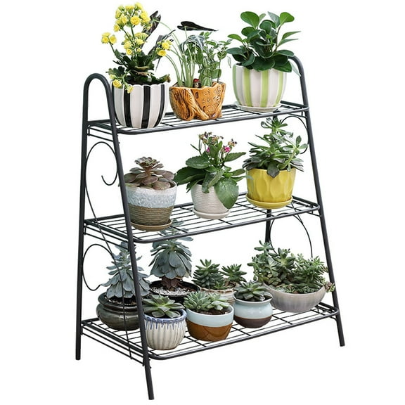 Plant Stand Outdoor Indoor,3 Tier Metal Plant Shelf,Space-Saving Flower Planter Stand for Living Room Balcony Garden