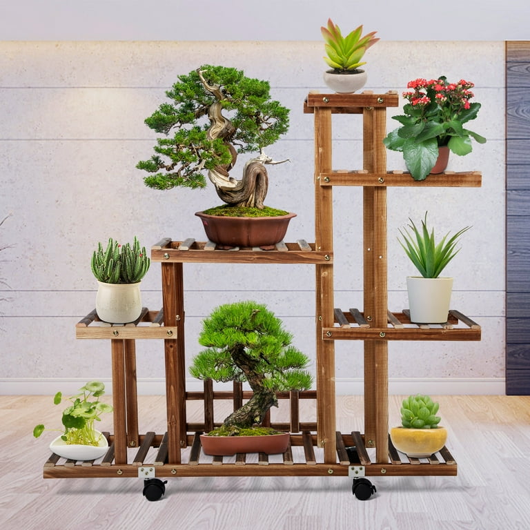 Fir Wood Plant Flower Pot Stand Shelf Rack Display Wheels Indoor Outdoor Garden Fir Wood Plant Flower Pot Stand Shelf Rack Display Wheels Indoor Outdoor Garden