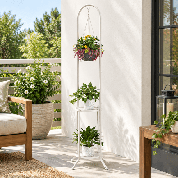 Planter Rack Garden Plant Stand With Hooks Indoor Outdoor Corner Tall Heavy-duty Metal 3 ...