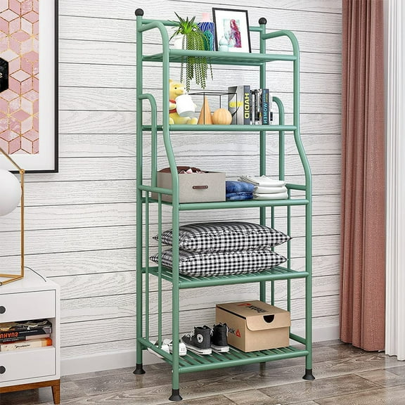 Plant Stand, Zzbiqs 5 Tier Metal Flower Pots Holder Storage Shelf, Flower Stand Plant Display for Indoors and Outdoors, Metal, Green