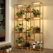 FOUKUS Plant Stand Indoor Plant Shelf Grow Light: Tall Wooden Plant Stand Indoor Holds 10+ Plants, Tiered Plant Rack with Timer Dimming Light for Indoor Garden 