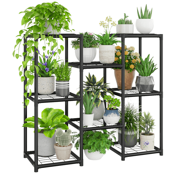 Plant Stand with Wheels Indoor Outdoor Wood Plant Shelf for Multiple Plants Corner Plant Rack Window Flower Stand for Garden Patio Brown