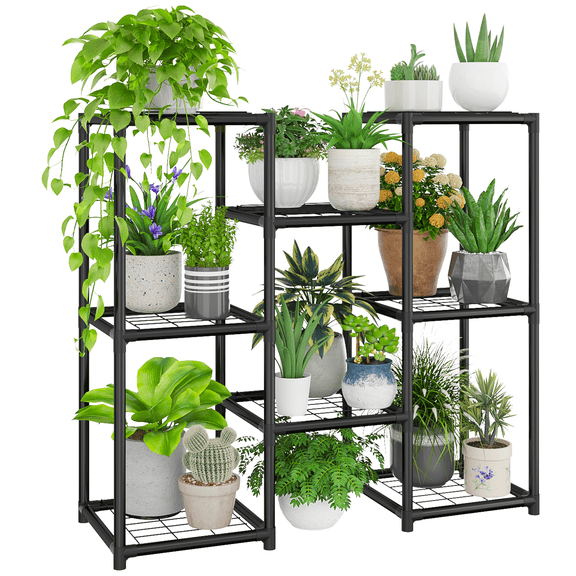 Plant Stand with Wheels Indoor Outdoor Wood Plant Shelf for Multiple Plants Corner Plant Rack Window Flower Stand for Garden Patio Brown