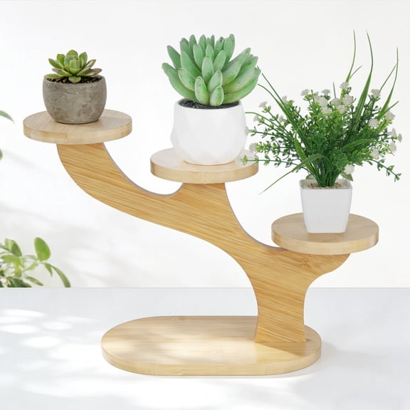 3-tier Desk Plant Stand, Creative Tree Branch Wooden Plant Shelf, Small Tabletop Succulent Stand, Desktop Flower Shelf Holder for Window Sill, Living Room, Office