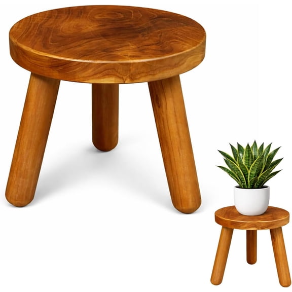 Plant Stool Indoor, Teak Stool for Plants, Bathroom Side Table, Mid-Century Style(12" Tall)