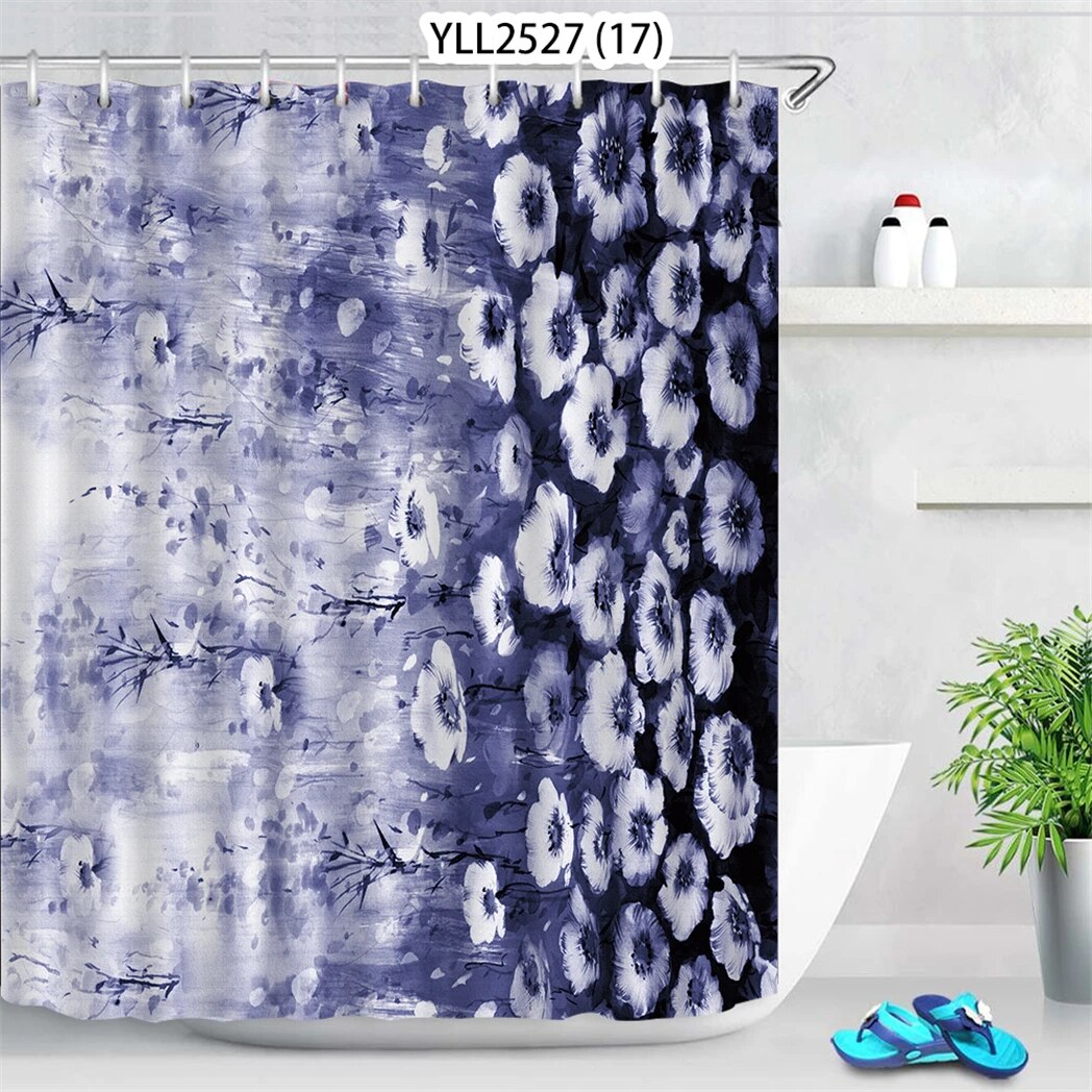 Plant Style Waterproof Fabric Shower Curtains Flowers Pattern Showers