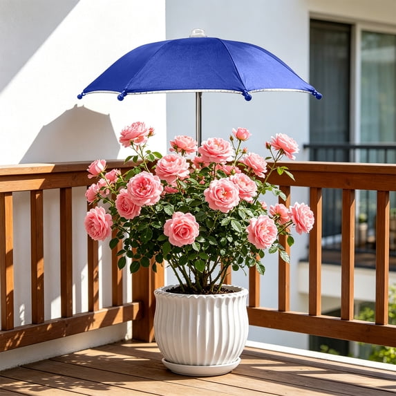 Plant Sun Shade,Adjustable Mini Parasol With Wooden Ground Stake,UV Blocking Waterproof Canopy For Succulent Potted Flower And Balcony Greenery Protection(Blue)