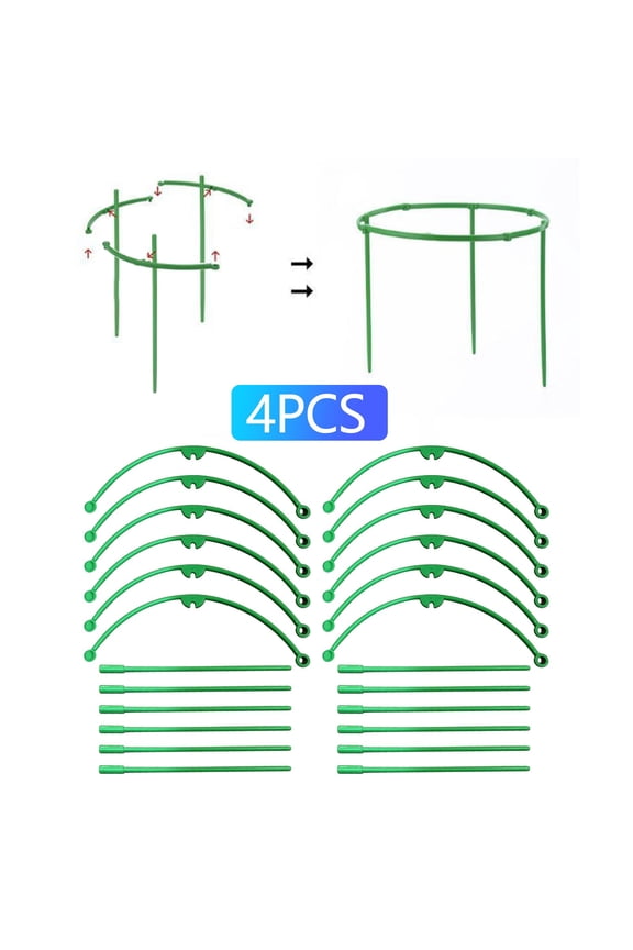 Plant Support Cage Set (2/4/6/8 Packs) - Stakes & Stabilizing Ring for Climbing Plants, Flowering Tomato Cage, Stackable Assembling Heavy Duty Garden Vine Support Trellis