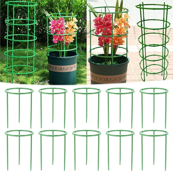 Plant Support Cages, 10 PCS Plant Support Stake, Metal Ring Garden Plant Stake, Gardening Plant Trellis, Green Plant Support Ring, Plant Cage, Plant Support for Tomato, Rose