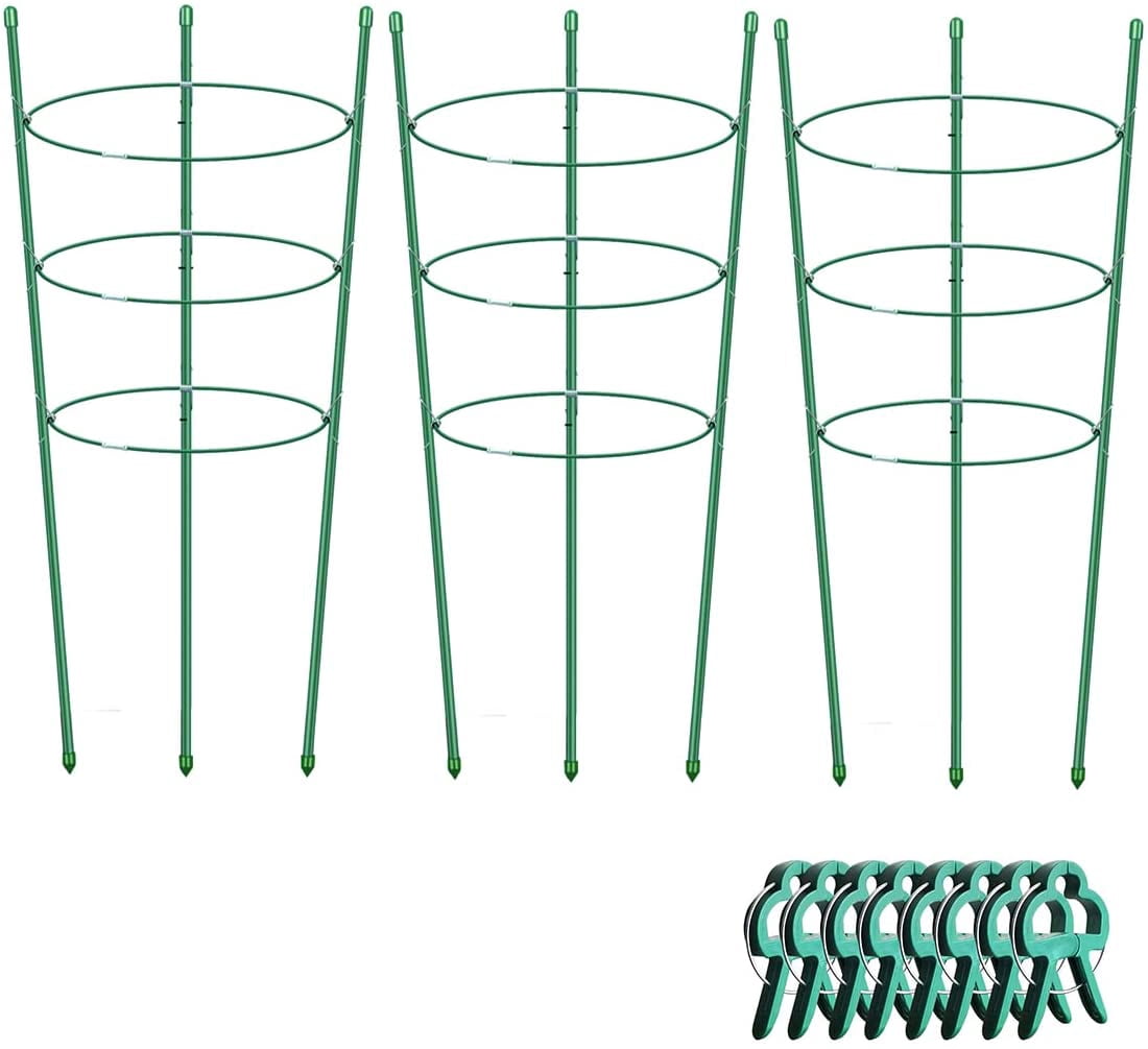 Plant Support Cages for Climbing Plant 20" Flower Cherry Tomato cage with Stand Stakes and Stable Support Rings, 3 Pack with 12 Clips (20")