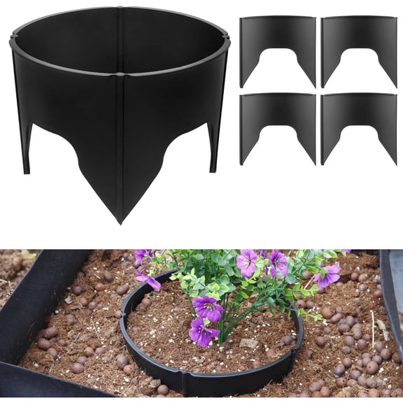 Plant Support Rings 5 Pack, Interlocking Grow Rings for Garden, Adjustable Plant Cage for Tomatoes Peppers, Soil Moisture Retention Garden StakesBlack
