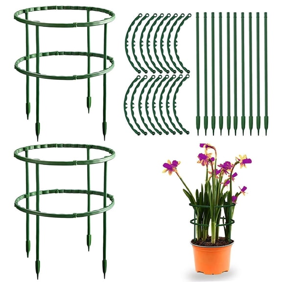 Plant Support Stakes,1 Set 8 Semi-Circles & 4 Long Rods,Half Round Metal Plant Support Cage,Green Garden Plant Support Rings for Peony,Tomato,Hydrangea,Indoor & Outdoor Plants