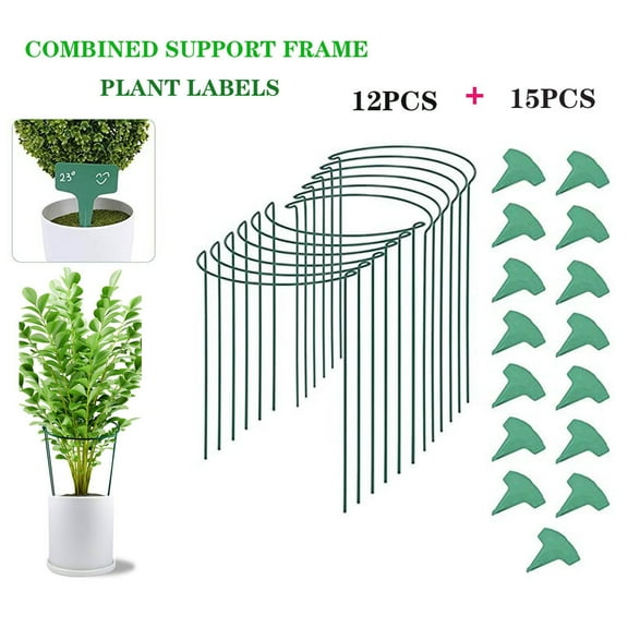 Plant Support Stakes,12 Pack Metal Garden Plant Stake,Green Plant Support Ring Cage for Tomato,Rose,Flowers Hydrangea (10" W x 15.8" H, 12 PCS)