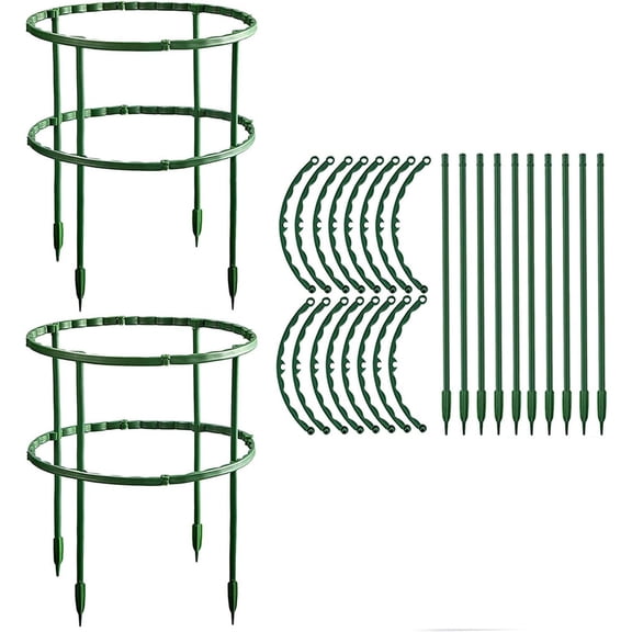 Plant Support Stakes,Eight Semi-Circles + Four Long Rods,Half Round Metal Garden Plant Stake Peony Support Cage,Green Plant Support Ring Border for Tomato,Hydrangea,Flower Indoor Outdoor(1 Set)