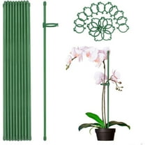 Plant Support Stakes Fiberglass Garden Pole Set | Climbing Vine Rose Orchid Flower Pile | Adjustable Height | Weather Resistant | Green Decorative Ring | 16” & 18” | 6 or 12 Pieces | 4/5” Diameter