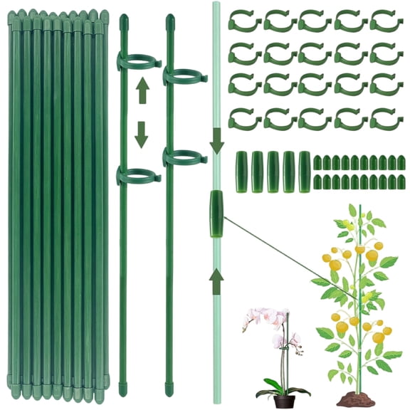 Plant Support Stakes Set 20 Rods with 20 Clips and 10 Connectors 12 Inch Garden Trellis for Indoor Outdoor Plants