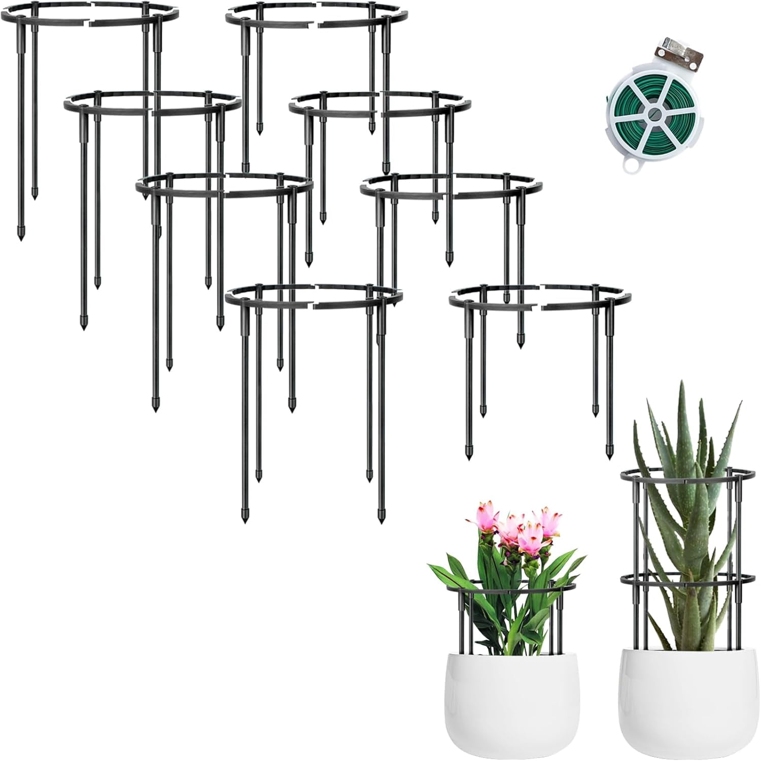 Plant Support Stakes, Stackable Flower Support Stakes, Half Round Plant ...