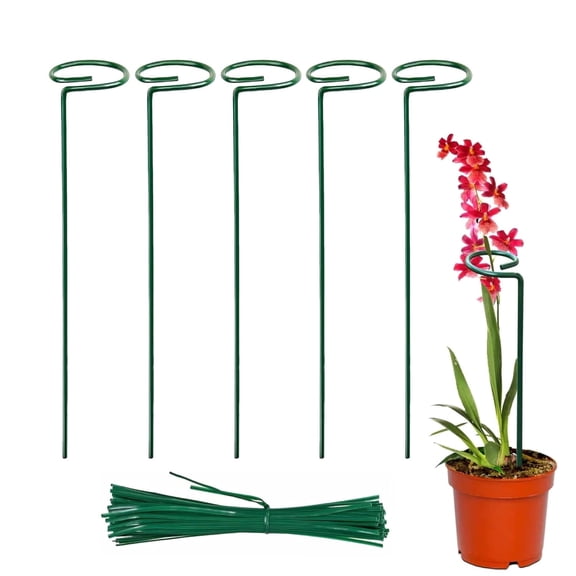 Abbex- Plant Support Stick Pack of 5 – Durable Green Metal Orchid Support Stakes with Twist Tie for Indoor & Outdoor Flower Stem Stabilizer