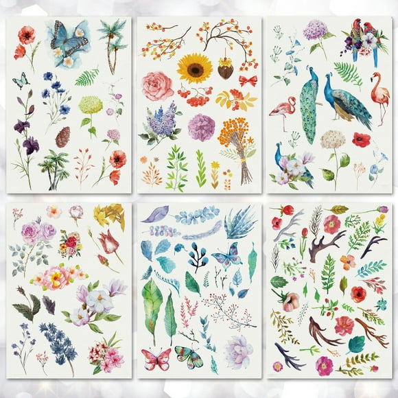 Plant Tattoos,6-Sheet Fake Flower Temorary Tattoo Stickers