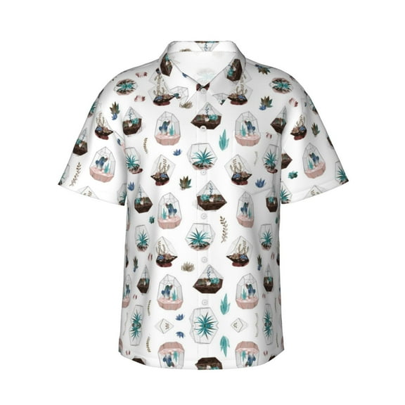 Plant Terrariums Hawaiian Shirts For Men, Summer Short-Sleeve Relaxed-Fit Button-Down Shirts Xx-Large