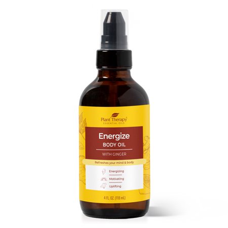 Plant Therapy Energize Body Oil with Ginger 4 oz Bright, Energizing Aroma, Softens & Nourishes Skin, Great Way to Perk up in the Morning