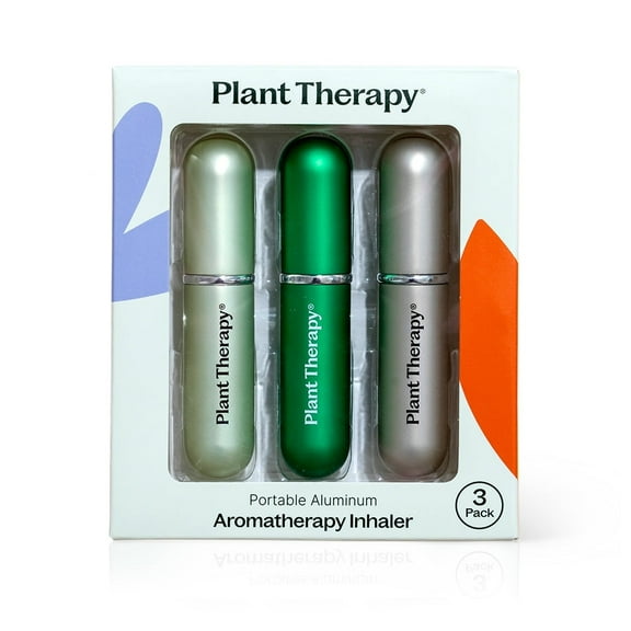 Plant Therapy Essential Oil Aromatherapy Nasal Inhaler | Multi-Color 3 Pack | Aluminum and Glass With Cotton Wicks