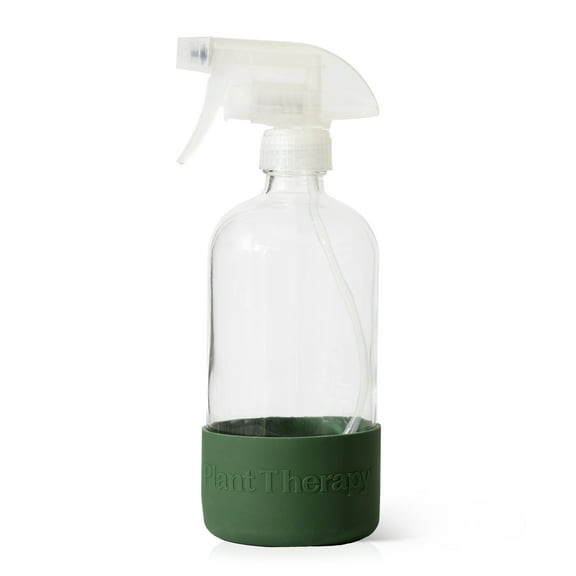 Plant Therapy Glass Spray Bottle with Forest Green Sleeve, Reusable, Easy to Clean, Large 16 oz Bottle