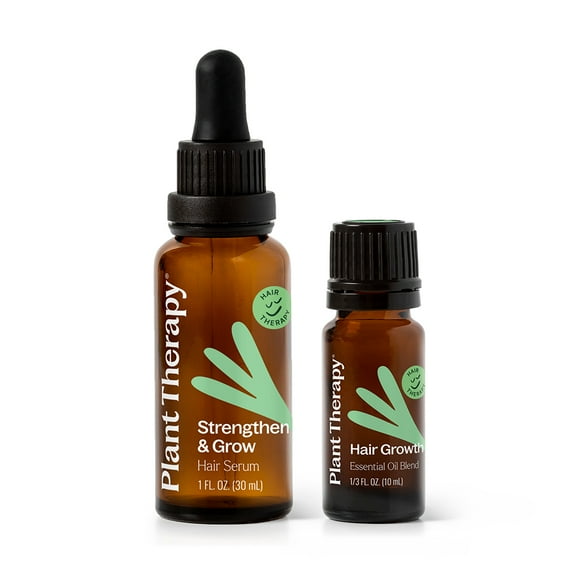 Plant Therapy Hair Therapy Blend & Serum Set - Strengthen, Repair and Grow Shiny Healthy Hair, 1 oz Serum & 10 mL Essential Oil Blend