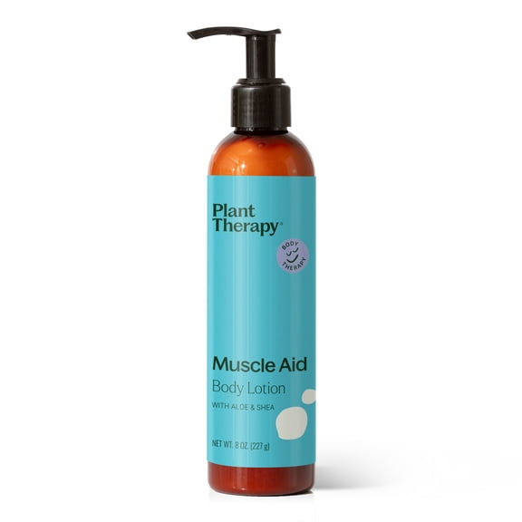 Plant Therapy Muscle Aid Body Lotion with Aloe & Shea 8 oz Soothes Achy & Tight Muscles, Instant Cooling Relief, Creamy & Nourishing, Powered by Pure Essential Oils