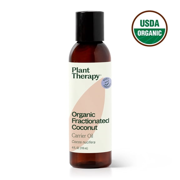 Plant Therapy Organic Fractionated Coconut Oil for Skin, Hair, Body 100% Pure, USDA Certified Organic, Natural Moisturizer, Massage & Aromatherapy Liquid Carrier Oil 4 oz