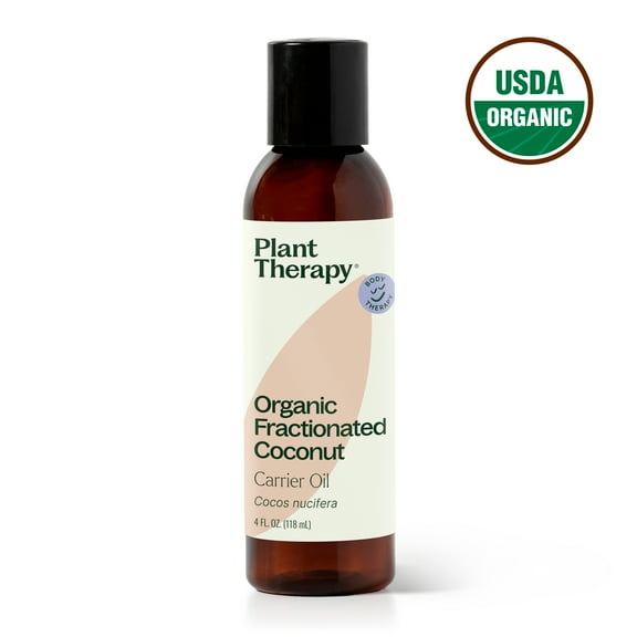 Plant Therapy Organic Fractionated Coconut Oil for Skin, Hair, Body 100% Pure, USDA Certified Organic, Natural Moisturizer, Massage & Aromatherapy Liquid Carrier Oil 4 oz
