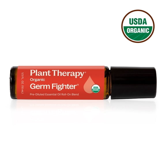 Plant Therapy Organic Germ Fighter Essential Oil Blend 100% Pure, Pre-Diluted Roll-On, Natural Aromatherapy 10 mL (1/3 oz)