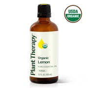 Plant Therapy Organic Lemon Essential Oil 100% Pure, USDA Certified Organic, Undiluted, Natural Aromatherapy 100 mL 3.3 oz