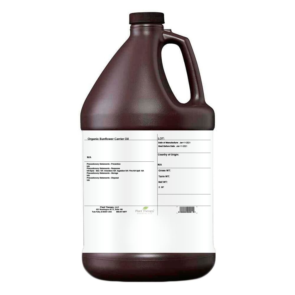 Plant Therapy Organic Sunflower Organic Carrier Oil 1 Gallon Base Oil for Aromatherapy