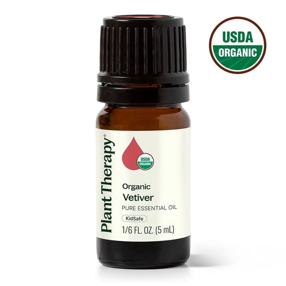 Plant Therapy Vetiver Organic Essential Oil 5 mL (1/6 oz) 100% Pure, Undiluted, Natural Aromatherapy