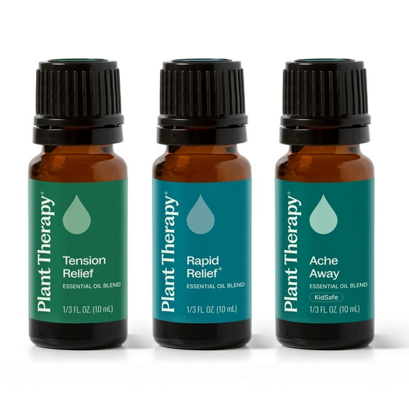 Plant Therapy Pain Support Essential Oil Blend Set 10 mL (1/3 oz) each of Ache Away, Rapid Relief & Tension Relief, Pure, Undiluted, Essential Oil Blends