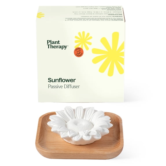 Plant Therapy Passive Sunflower Essential Oil Diffuser – No Heat or Water Needed – Natural Aromatherapy Diffuser for Home, Office, Travel – Elegant Ceramic & Wood Design