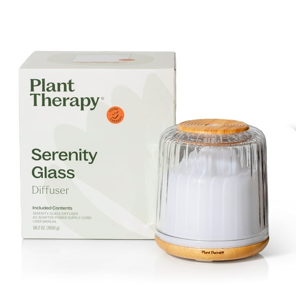 Plant Therapy Serenity Glass Diffuser, Elegant Glass Cover, Intermittent & Continuous Mist, Multiple Light Settings, Essential Oil Diffuser, 250 Square Feet Coverage