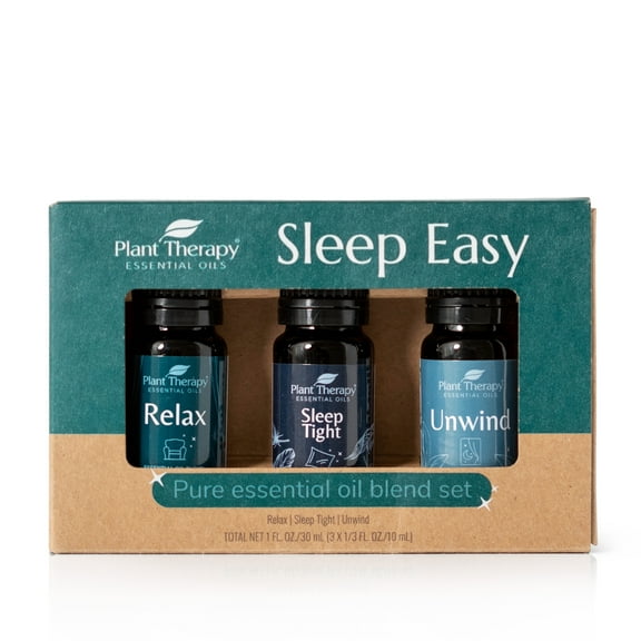 Plant Therapy Sleep Easy Essential Oil Blend Set 10 mL (1/3 oz) each of Relax, Sleep Tight & Unwind, Pure, Undiluted, Essential Oil Blends