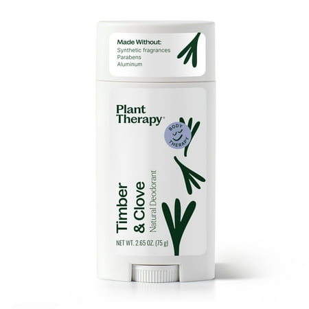 Plant Therapy Timber & Clove Natural Deodorant for Men & Women 2.65 oz Aluminum Free, Cruelty Free, Smooth Application, Effective Protection