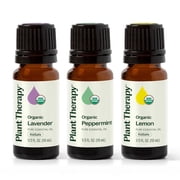 Plant Therapy Top 3 Organic Singles Set 10 mL 1/3 oz Lemon, Lavender & Peppermint 100% Pure, Undiluted, Natural Aromatherapy