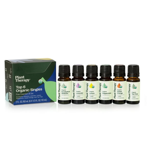 Plant Therapy Organic Essential Oil Set - Lavender, Peppermint, Eucalyptus, Lemon, Tea Tree, Orange, 100% Pure, USDA Organic, 10 mL