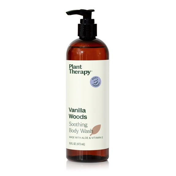 Plant Therapy Vanilla Woods Body Wash 16 oz For all Skin Types, Sulfate Free Body Wash, For Men or Women, Sophisticated Sweet & Woody Scent, Lush, Hydrating Lather, Cleanses & Soothes Skin
