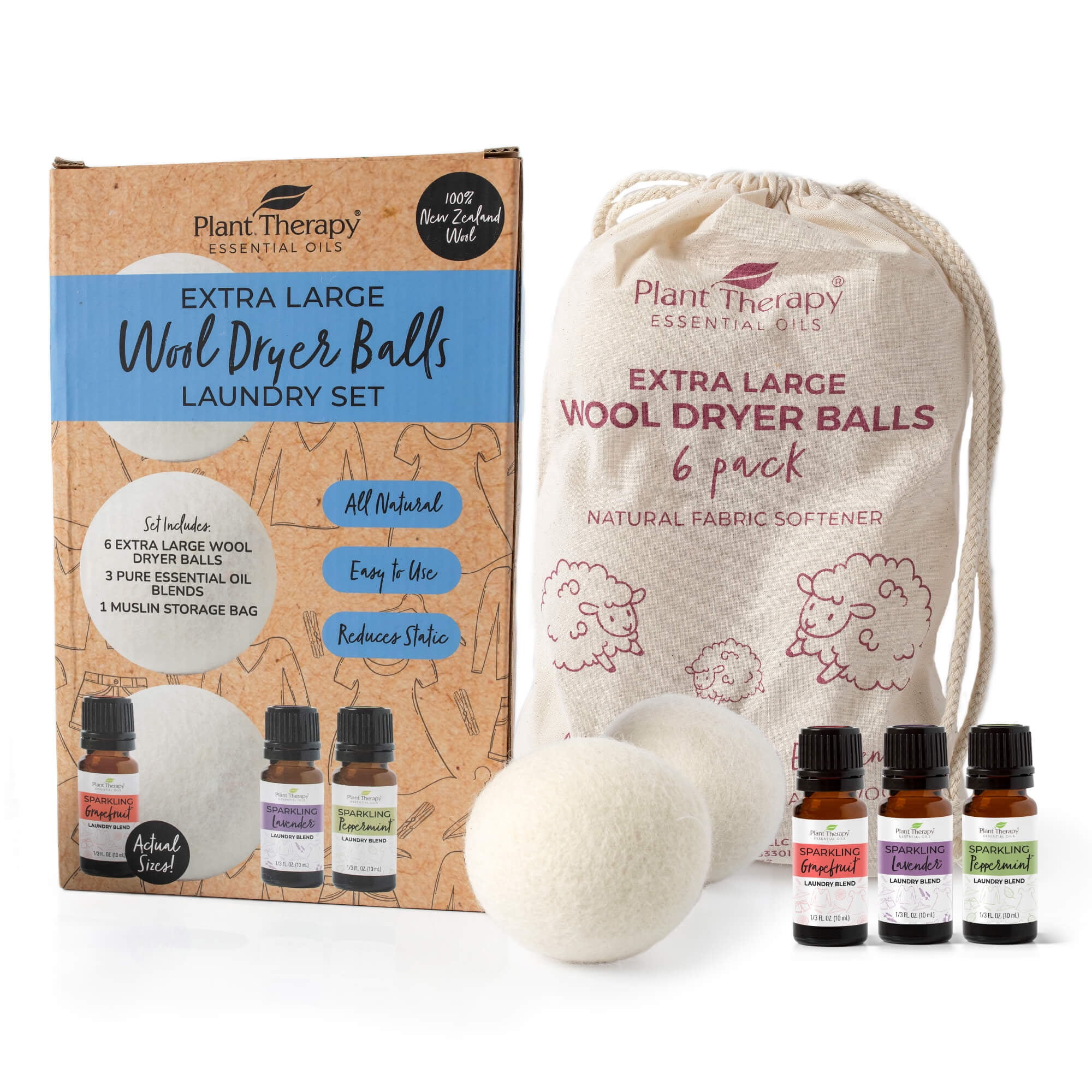 Wool Dryer Balls 6 Pack and Sparkling Laundry Blend 3 Pack