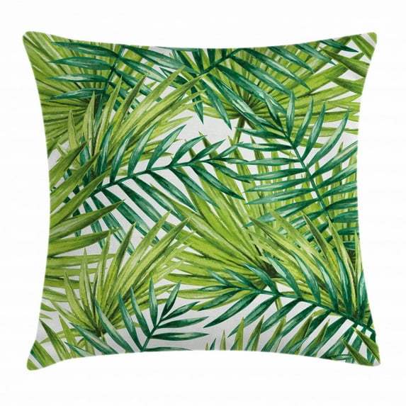 Plant Throw Pillow Cushion Cover, Watercolor Tropical Palm Leaves Colorful Illustration Natural Feelings, Decorative Square Accent Pillow Case, 18 X 18 Inches, Fern Green Lime Green, by Ambesonne